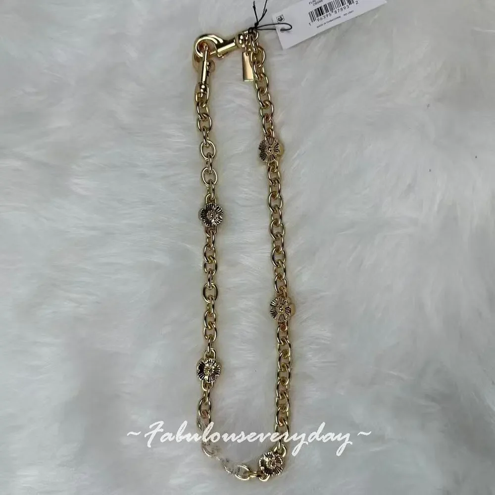 Coach Tea Rose Floral Chain Shoulder strap In Gold CBS66 NWT